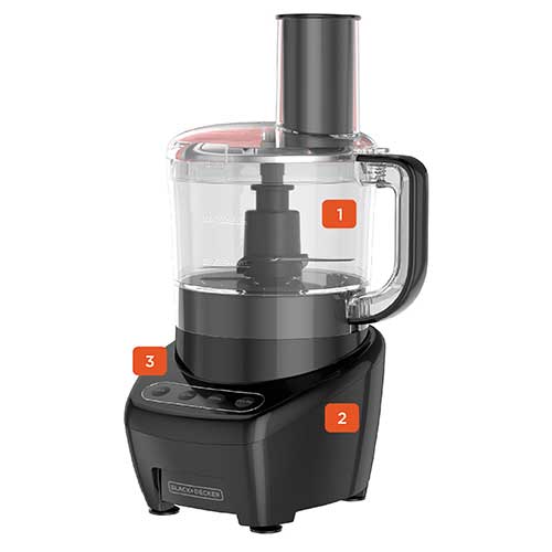3-In-1 Easy Assembly 8-Cup Food Processor, Black 
